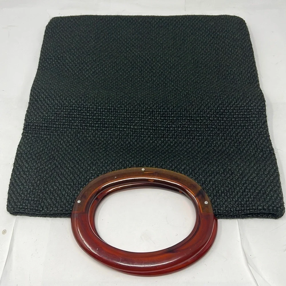 Bakelite Black Wool Weave Folding Tote Clutch Bag Fully Lined